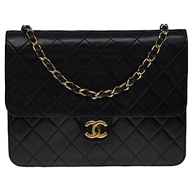 Chanel-CHANEL CLASSIC FLAP BAG CROSSBODY BAG IN BLACK QUILTED LAMB LEATHER -100558-Black