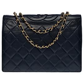 Chanel-CHANEL CLASSIC FULL FLAP POCKETS CROSSBODY BAG IN NAVY QUILTED LAMB LEATHER -100644-Navy blue