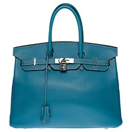Hermès-Hermes Birkin handbag 35 LEATHER TOGO BLUE JEANS-100634-Blue