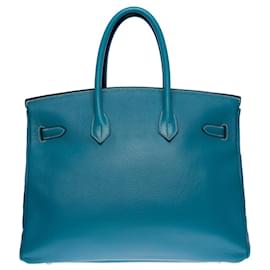 Hermès-Hermes Birkin handbag 35 LEATHER TOGO BLUE JEANS-100634-Blue