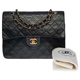 Chanel-Bolsa de ombro Chanel Timeless/ABA CLASSIC MÉDIA forrada EM COURO DE CORDEIRO PRETO ACOLCHOADO- 100637-Preto