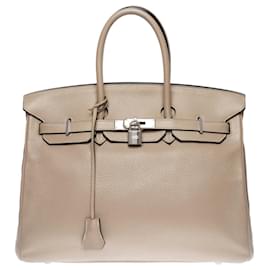 Hermès-HERMES BIRKIN BAG 35 in Gray Leather - 100665-Grey