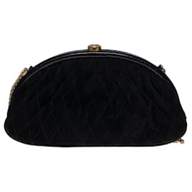 Chanel-CHANEL CROSSBODY BAG VINTAGE HALF-MOON POUCH IN SUEDE -224241006-Black