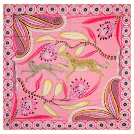 Hermès-Silk scarf HERMES "THE SAVANA DANCE" PINK AND YELLOW IN SILK -100684-Pink,Yellow