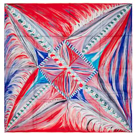 Hermès-Silk scarf HERMES "LARUBIZANA-THE SHIELD OF BEAUTY" RED, BRIGHT BLUE AND SILK TURQUOISE -100678-Red,Blue,Turquoise
