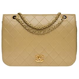Chanel-CHANEL CLASSIC FULL FLAP GM CROSSBODY BAG IN BEIGE QUILTED LAMB LEATHER - 100712-Beige