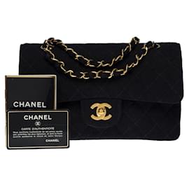 Chanel-Chanel Timeless shoulder bag 23 CM lined FLAP BAG IN BLACK LINEN -100723-Black