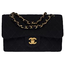 Chanel-Chanel Timeless shoulder bag 23 CM lined FLAP BAG IN BLACK LINEN -100723-Black