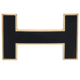Hermès HERMES QUIZZ GÜRTELSCHNALLE AUS GOLDEM METALL MIT SCHWARZER EIDECHSENIMITATION Golden
