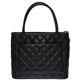Chanel-CHANEL MEDALLION TOTE BAG IN BLACK CAVIAR QUILTED LEATHER -100731-Black