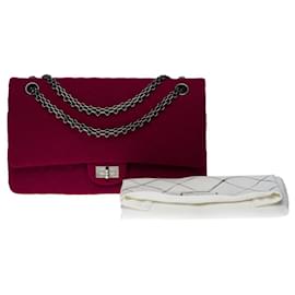 Chanel-Chanel shoulder sling bag 2.55 lined FLAP IN BURGUNDY JERSEY - 100737-Dark red