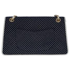 Chanel-Chanel Timeless shoulder bag/Classic 27CM FLAP BAG IN NAVY JERSEY AND WHITE STITCHING-100724-Navy blue