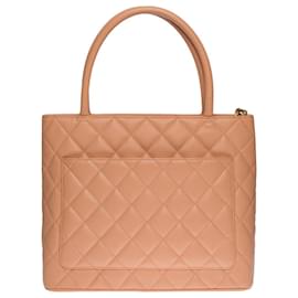 Chanel-SACOLA DE COMPRAS CHANEL MEDALHÃO EM COURO CAVIAR Acolchoado SALMON100733-Rosa