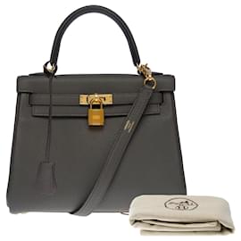 Hermès-Sac HERMES Kelly 25 en Cuir Gris - 100756-Gris