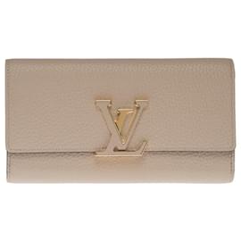Louis Vuitton-LOUIS VUITTON CAPUCINES WALLET IN GRAY GALLET AND BROWN TAURILLON LEATHER-Other
