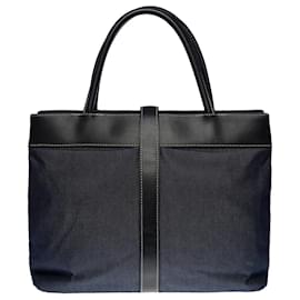 Chanel-CHANEL TOTE BAG IN BLUE DENIM AND BLACK LEATHER -100777-Black,Blue