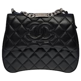 Chanel-COLLECTOR CHANEL TRAPEZOIDAL HAND BAG IN BLACK QUILTED LAMB LEATHER -100706-Black