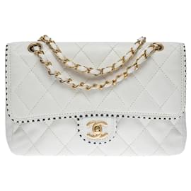 Chanel-CHANEL TIMELESS SINGLE FLAP CROSSBODY BAG IN WHITE & NAVY QUILTED LEATHER100451-White,Navy blue