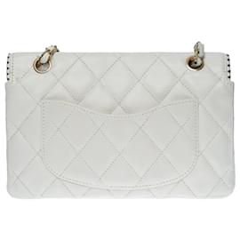 Chanel-CHANEL TIMELESS SINGLE FLAP CROSSBODY BAG IN WHITE & NAVY QUILTED LEATHER100451-White,Navy blue