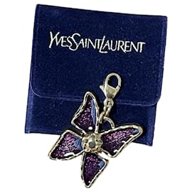 Yves Saint Laurent-Pendentif, charme « Papillon » Yves Saint Laurent vintage 80s-Doré,Violet foncé