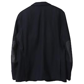 Ermenegildo Zegna-Z Zegna Elbow Patch Blazer Jacket in Black Wool-Black