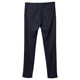 Etro-Pantalones de lino azul marino con estampado de zigzag de Etro-Multicolor