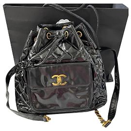 Chanel Black Patent Leather Backpack Black
