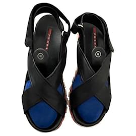 Prada Sandals Black Leather Velcro Closure Black