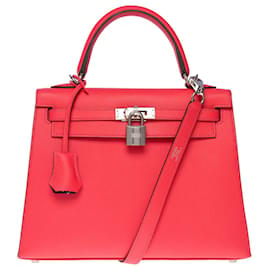 Hermès-KELLY HANDBAG 25 texas pink epsom shoulder strap-101134-Pink