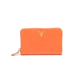 Prada-Saffiano Leather Zippy Wallet-Orange