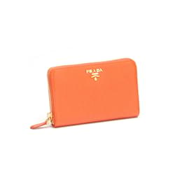 Prada-Saffiano Leather Zippy Wallet-Orange
