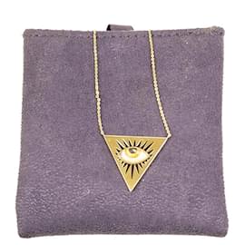 Autre Marque-LITO 14K yellow gold "Isida Petit Jaune" necklace with small yellow enameled eye-Yellow