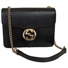 Borsa a tracolla Gucci Interlocking GG catena pelle nera Nero