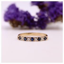 Autre Marque-Yellow gold ring 750%o sapphire and diamond half wedding ring-Gold hardware