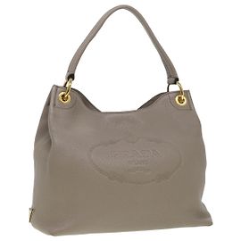 PRADA Sac à Bandoulière Cuir de Buffle Fourrure de Chèvre Gris Authentique 38439A Marron