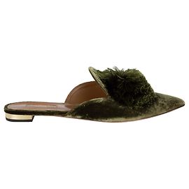 Aquazzura Powder Puff Pompon Mule Flat Verde