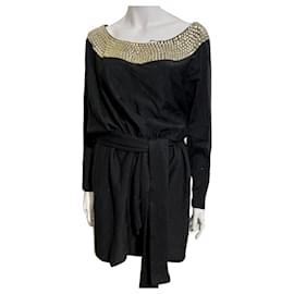 Halston Heritage-Halston Heritage wool dress with Cleopatra collar-Black,Golden