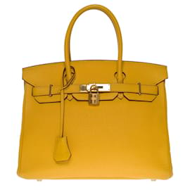 Hermès-HERMES BIRKIN BAG 30 in Yellow Leather - 101104-Yellow