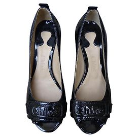 Zapatos Peep Toe Chloé de Charol Negro Negro