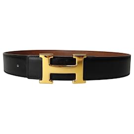 Hermès-Hermès belt Constance in two-tone leather 80 cm-Black