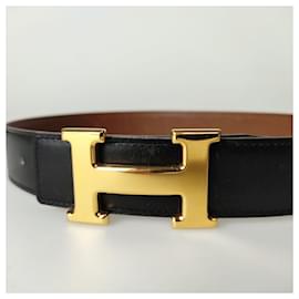 Hermès-Hermès belt Constance in two-tone leather 80 cm-Black