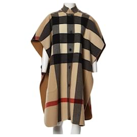 Burberry-beautiful camel reversible poncho cape Burberry nova check coat new with tags 100% original sold with Beige hanger cover-Caramel