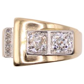 Autre Marque Bague tank avec diamants or jaune 750%o Bijouterie dorée