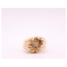 Autre Marque-Swirl-shaped ring with yellow gold diamond 750%O-Gold hardware