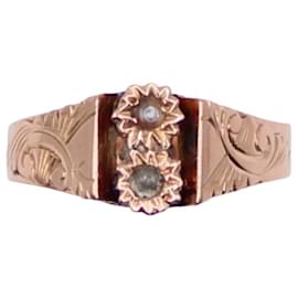Autre Marque-Ring mit feinen roségoldenen Perlen 750%o Zeit Napoleons III-Gold hardware