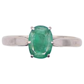 Autre Marque-Solitaire ring with emerald white gold 750%O-Green,Silver hardware