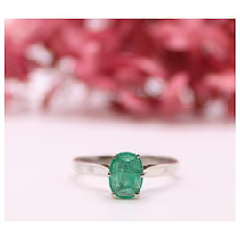 Autre Marque-Solitaire ring with emerald white gold 750%O-Green,Silver hardware