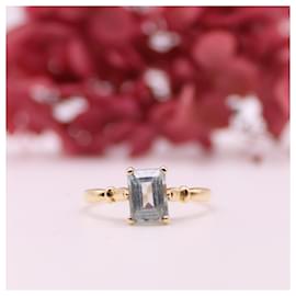 Autre Marque-Ring set with a yellow gold aquamarine 750%O-Light blue,Gold hardware