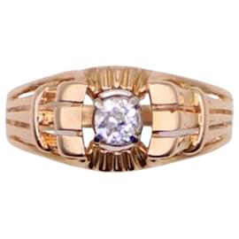 Autre Marque-anel de sinete do ano 1940 conjunto com um diamante de ouro rosa 750%O-Gold hardware