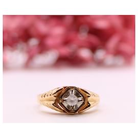 Autre Marque-anello con sigillo dell'anno 1940 con un diamante in oro rosa 750%O-Gold hardware